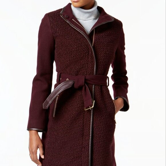 NWT Vince Camuto Burgundy Bouclé Coat Size S - Picture 2 of 15
